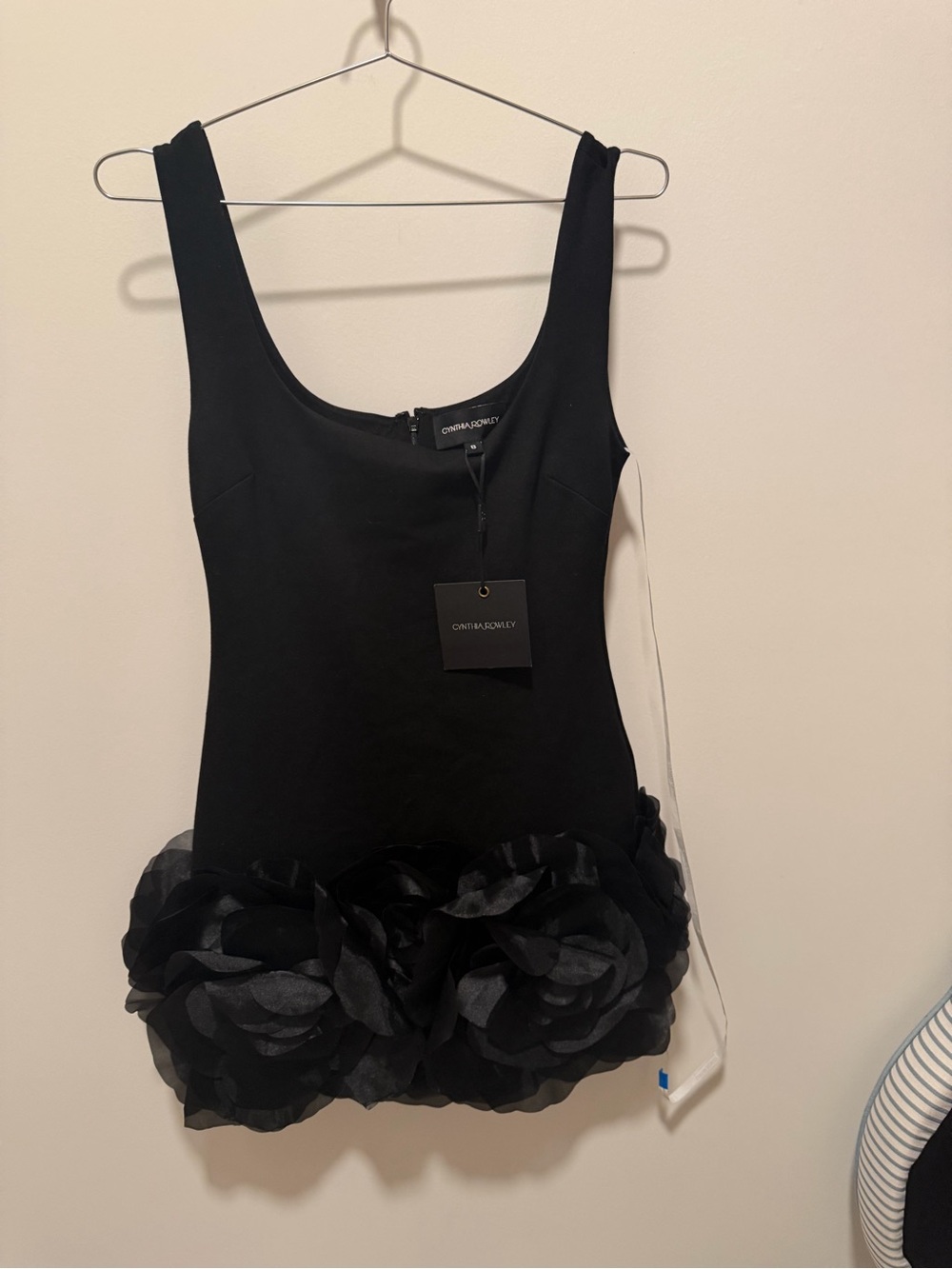 Cynthia Rowley Black Mini Dress with Oversized Rosette Skirt - Picture 4 of 7